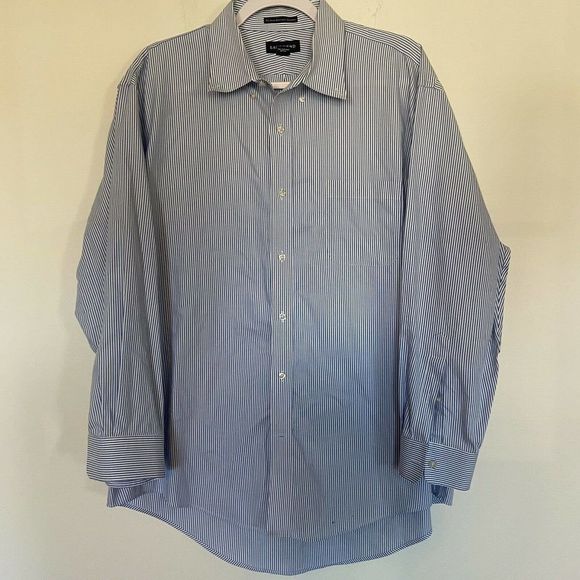 Lands End Mens  XL (17.5-33) Striped Long Sleeve Button Front Oxford Shirt - Picture 2 of 9